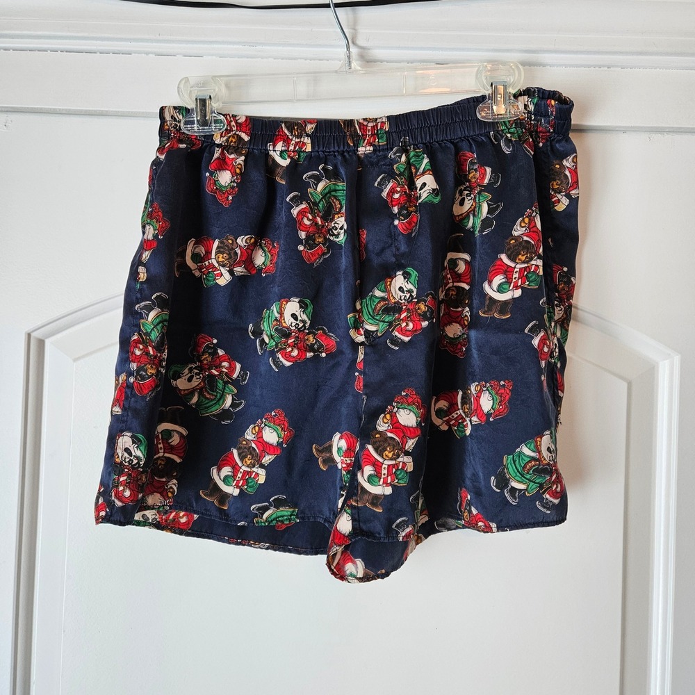 Addiction Christmas Shorts 100% Silk Bear Holiday‎ Pajamas Womens Small